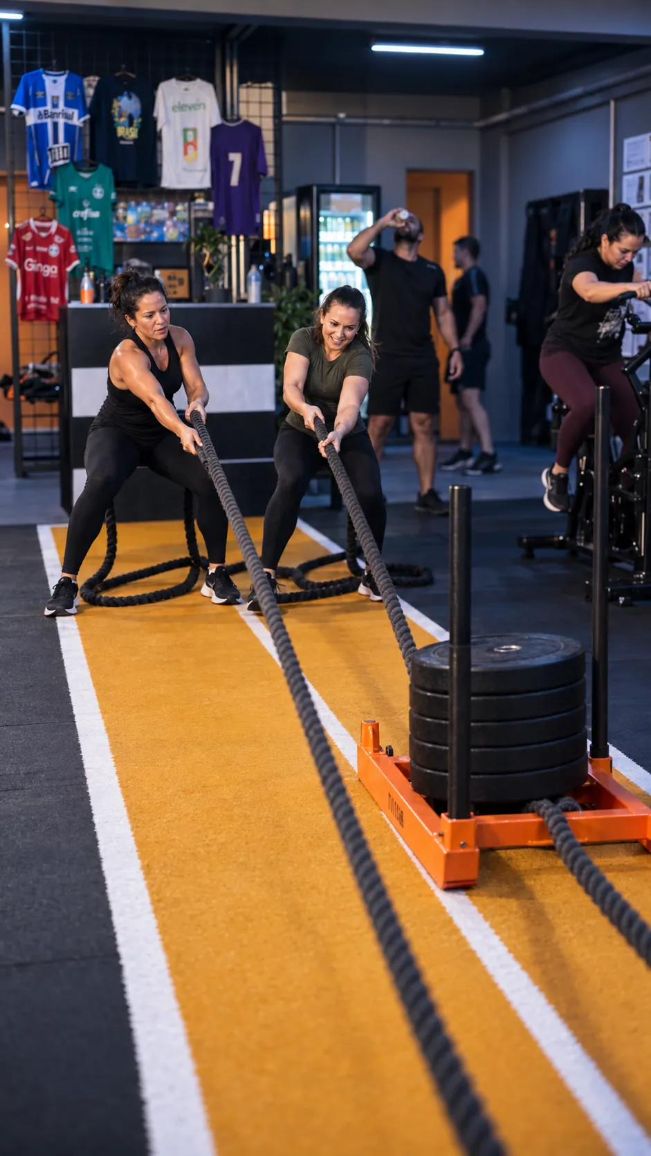 Alunos treinando com cordas na pista do Studio RB7